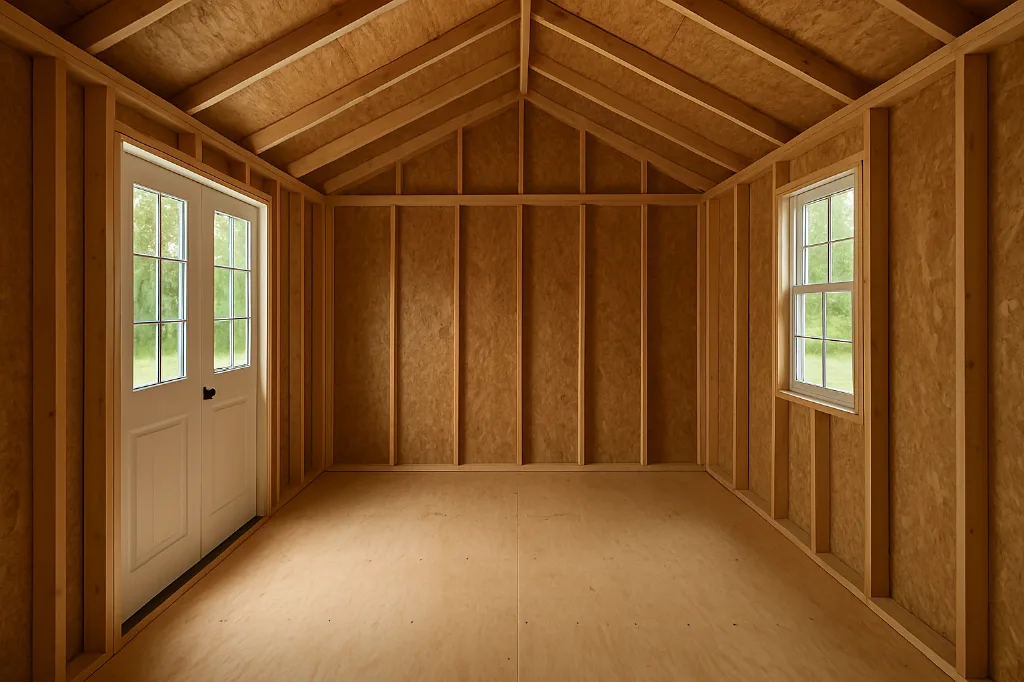Side Gable Utility Shed unfinished interior as delivered