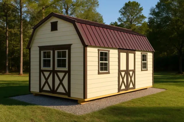 Side Lofted Barn for sale, outside view