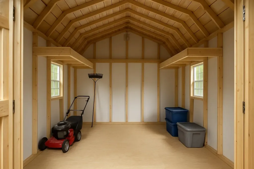 Side Lofted Barn interior staged for storage