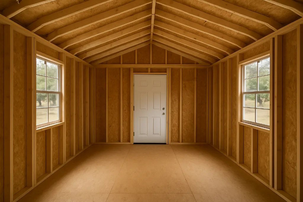 Side Porch Cabin unfinished interior as delivered