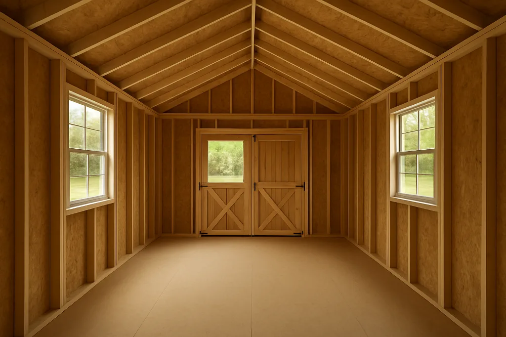 Side Utility Shed unfinished interior as delivered