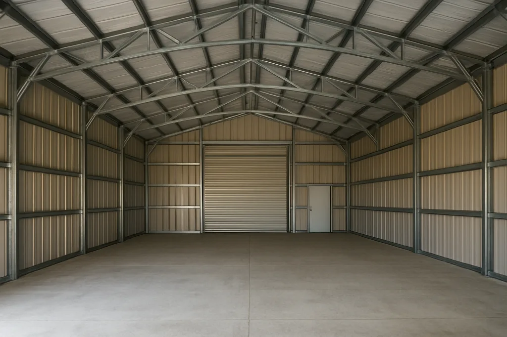 Steel Barn 42x30x12 unfinished interior as delivered