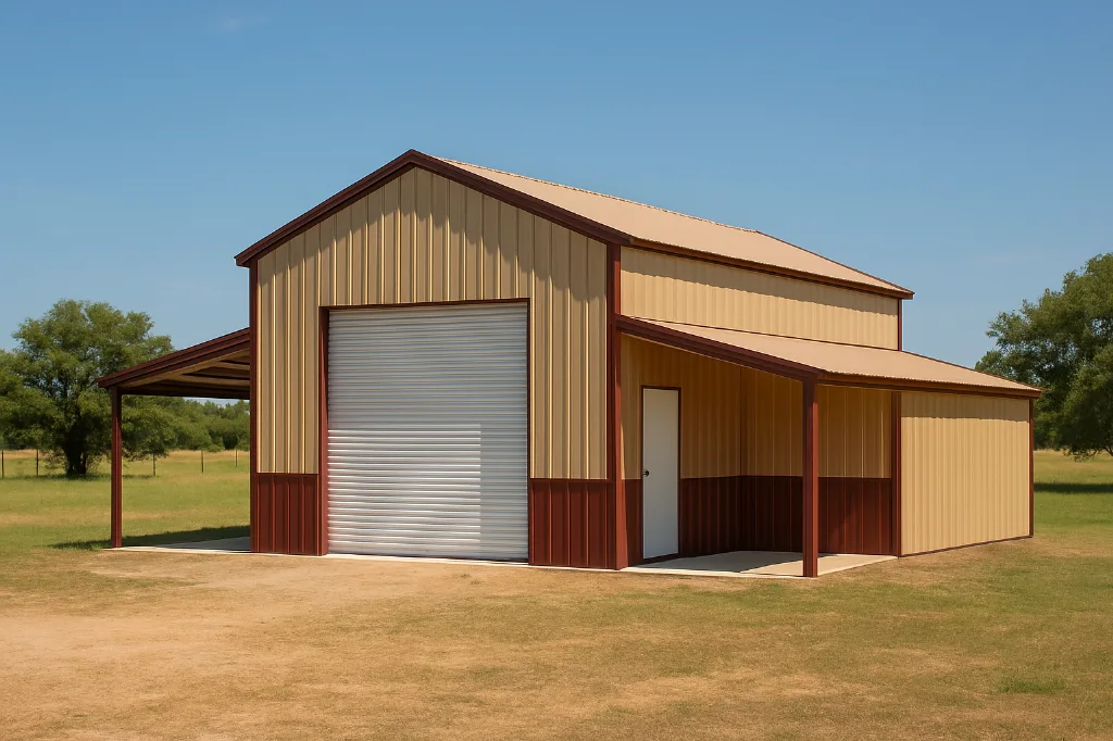 Steel Barn with 10' Covered Front Porch 30x40x12 exterior view