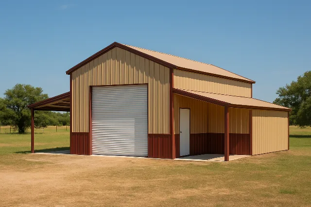 Steel Barn with 10' Covered Front Porch 30x40x12 for sale, outside view