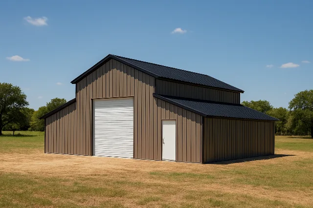 Steel Barn with Lean To 30x50x14 for sale, outside view