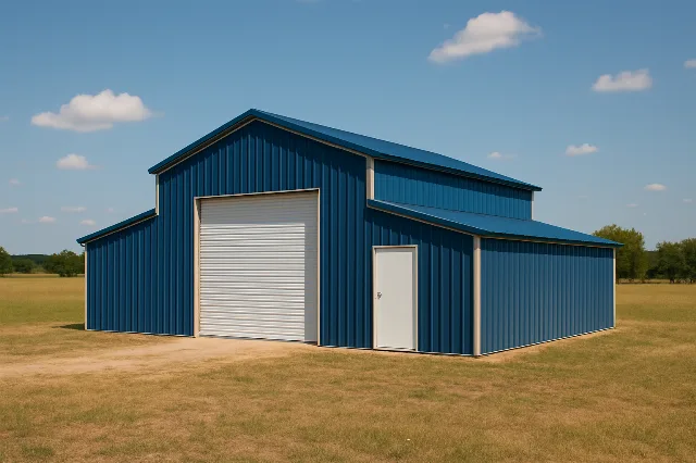 Steel Barn with Lean To 42x25x14 for sale, outside view