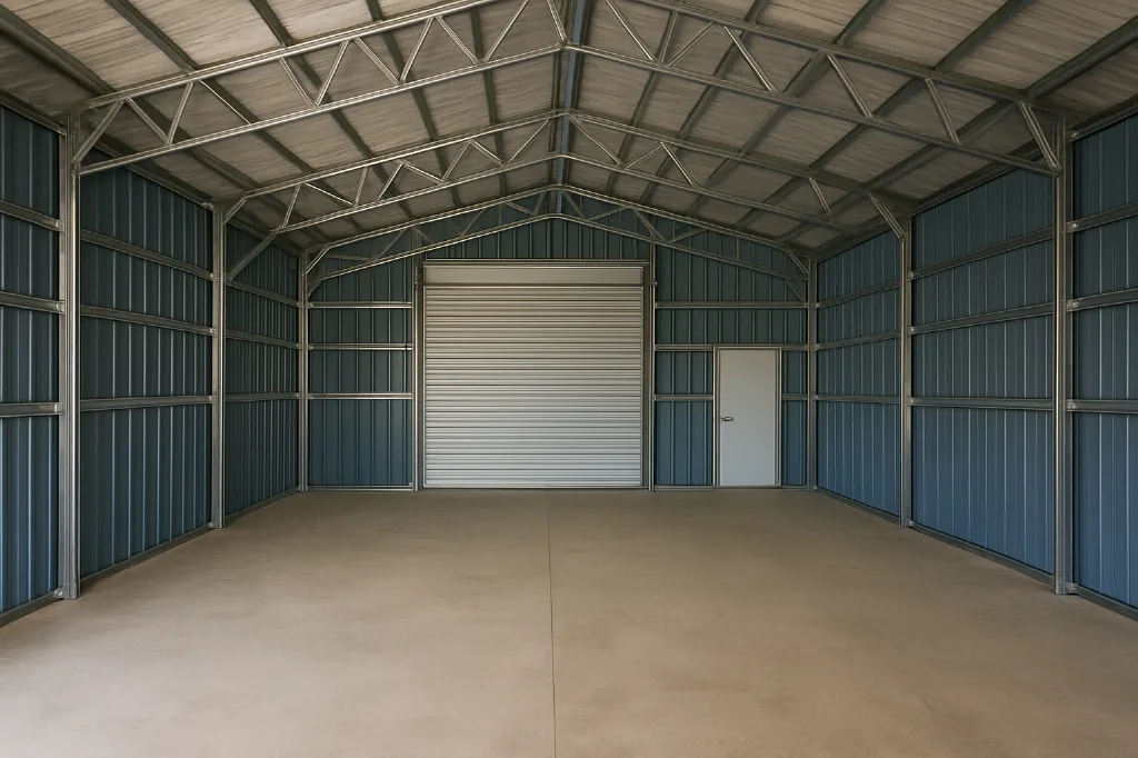 Steel Barn with Lean To 42x25x14 unfinished interior as delivered