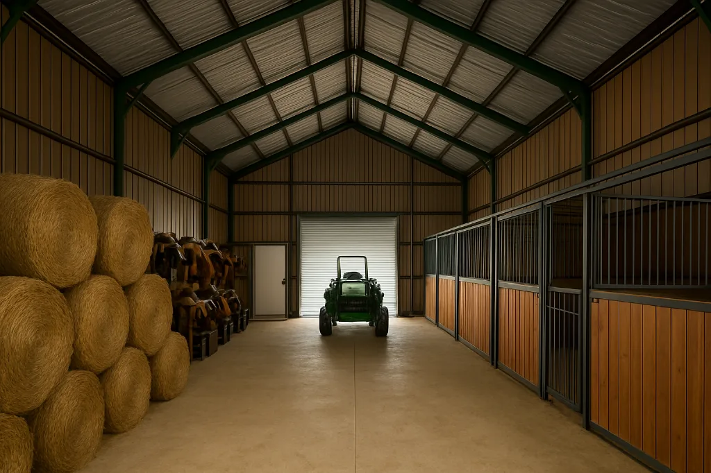 Texas Barn 42x25x12 interior staged for storage