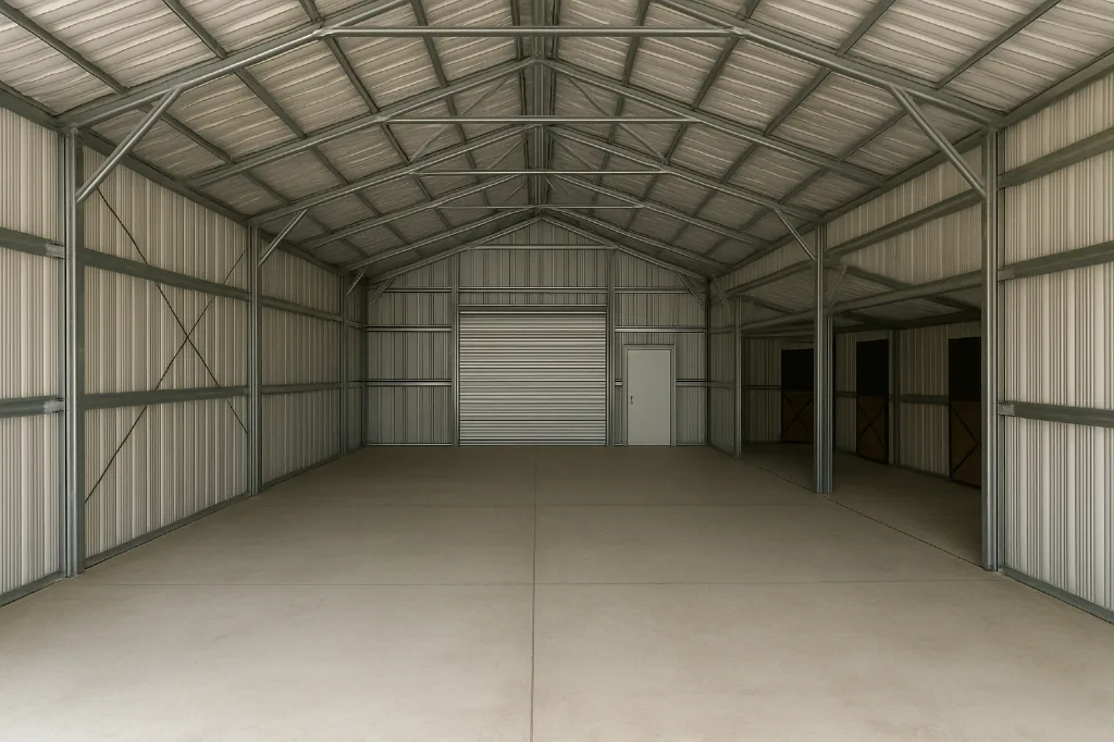 Texas Barn with Horse Stalls 42x25x12 unfinished interior as delivered