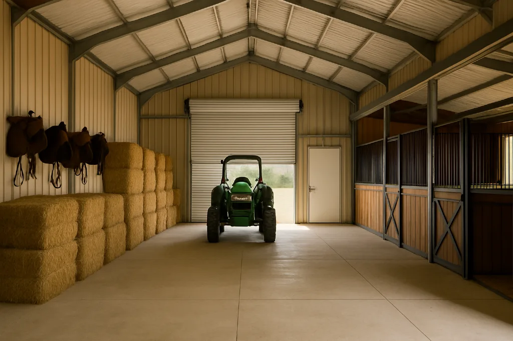 Texas Barn with Horse Stalls 42x25x12 interior staged for storage