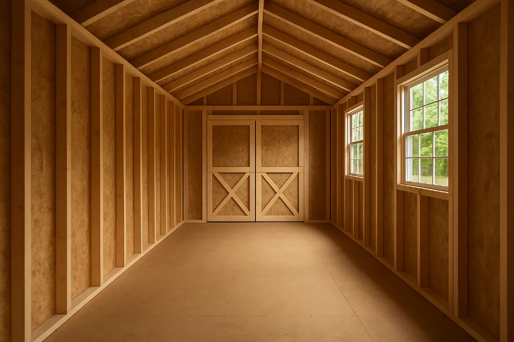 Utility Shed unfinished interior as delivered