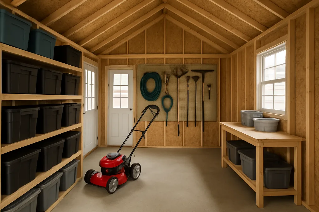 Utility Shed interior staged for storage