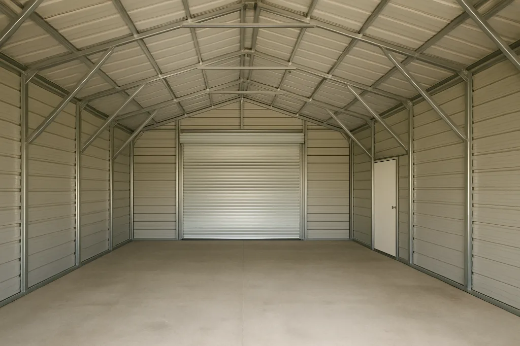 Vertical Roof End Entry Garage 24x25x9 unfinished interior as delivered