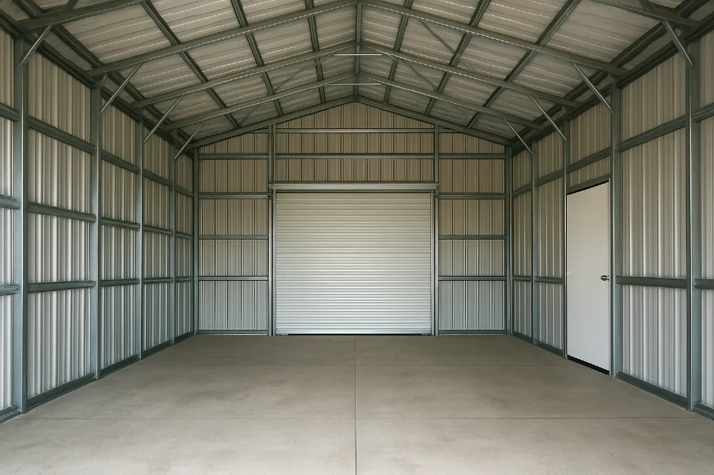 Vertical Roof End Entry Garage 24x30x9 unfinished interior as delivered