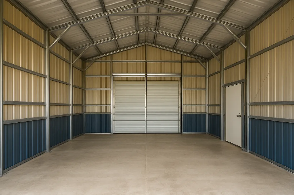 Vertical Roof End Entry Garage 24x35x11 unfinished interior as delivered