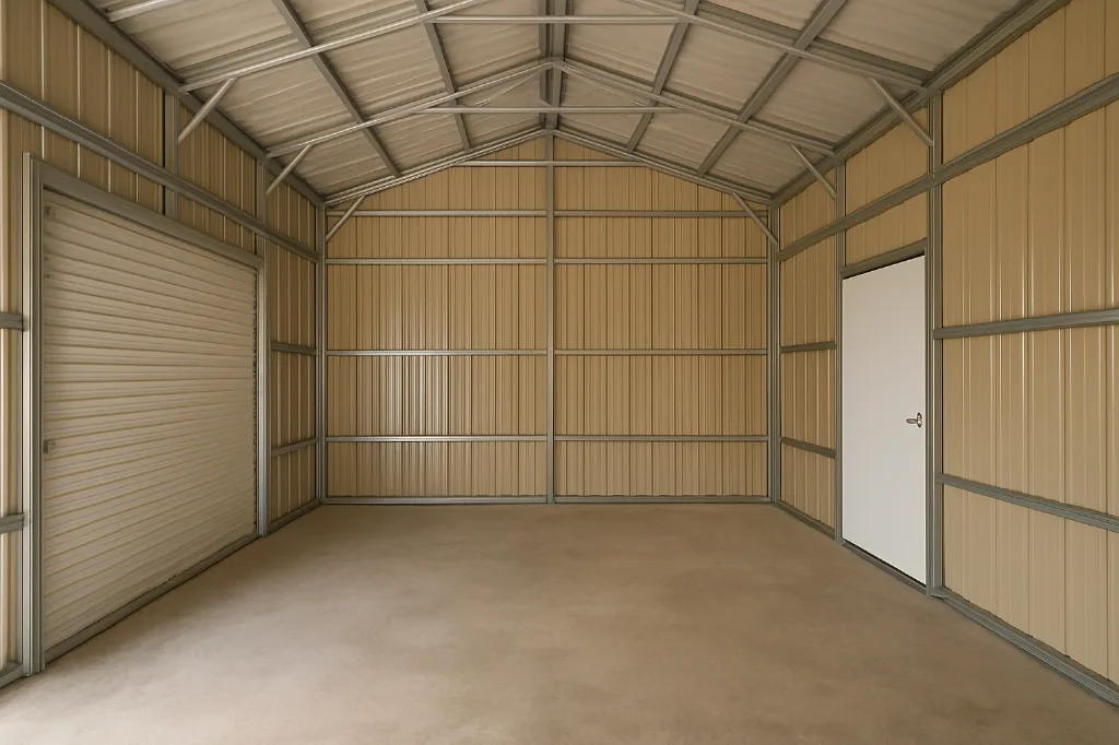 Vertical Roof Garage 20x25x9 unfinished interior as delivered