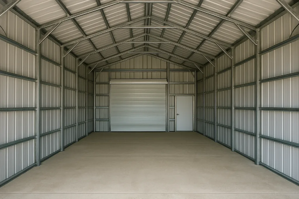 Vertical Roof Garage 24x30x14 unfinished interior as delivered