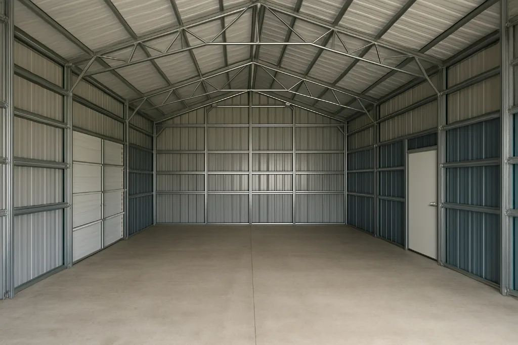 Vertical Roof Garage 24x40x10 unfinished interior as delivered