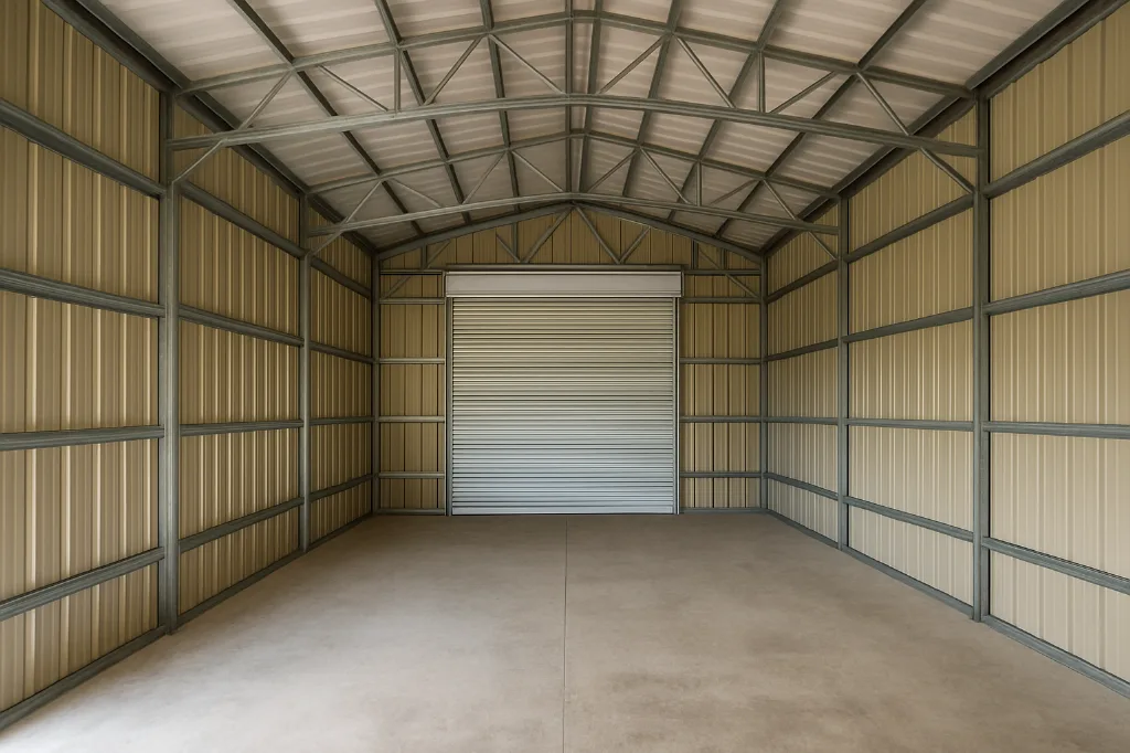Vertical Roof Garage 30x50x14 unfinished interior as delivered