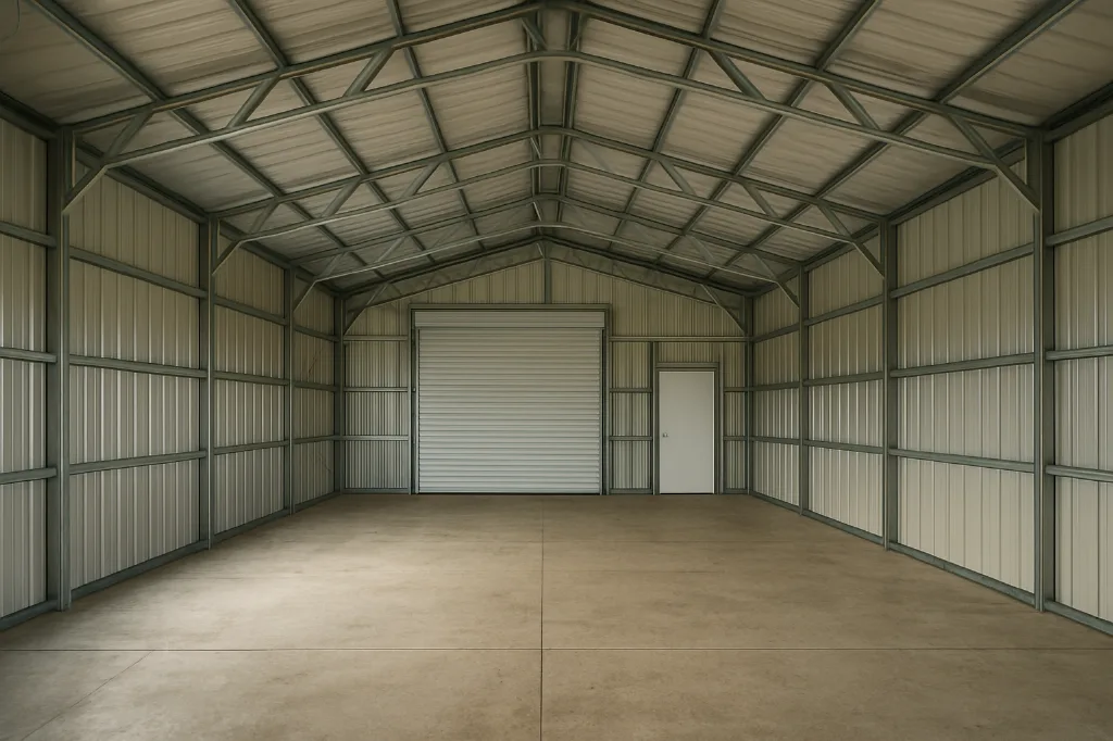 Vertical Roof Garage 30x60x14 unfinished interior as delivered