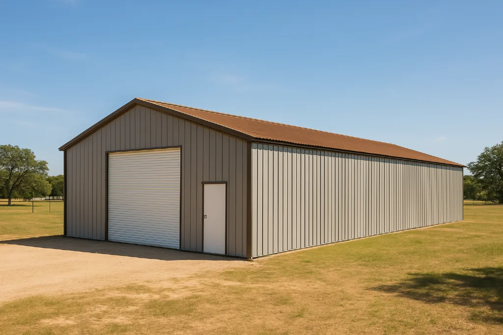 Vertical Roof Garage 30x70x12 exterior view