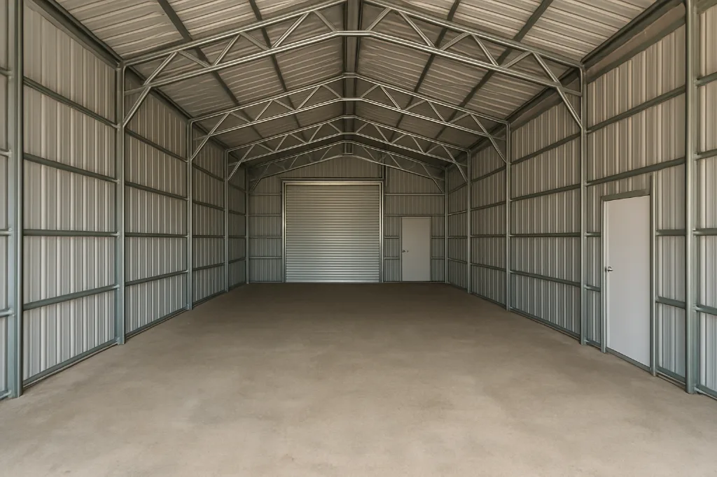 Vertical Roof Garage 30x70x12 unfinished interior as delivered