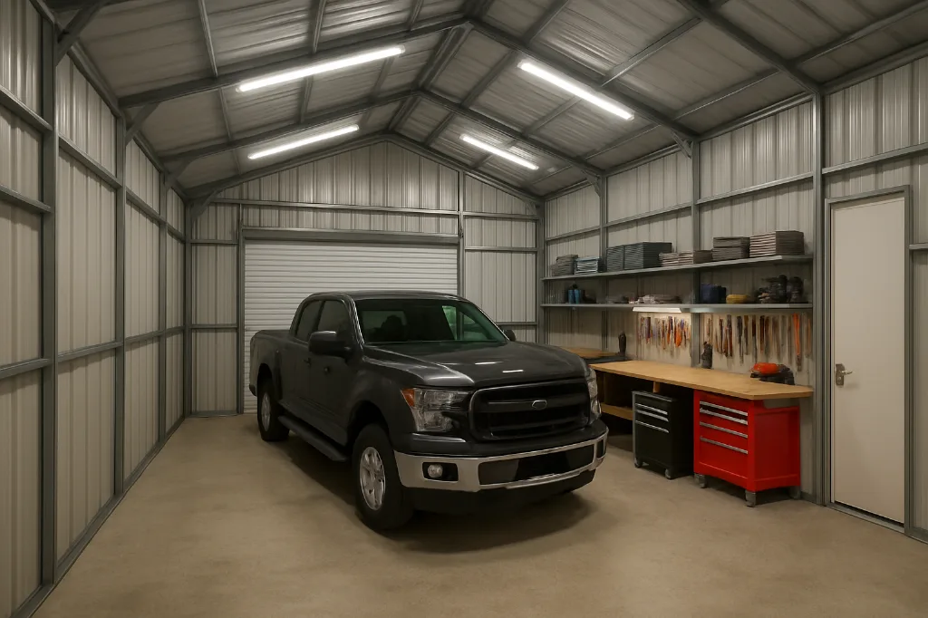 Vertical Roof Side Entry 24x25x10 interior staged for storage