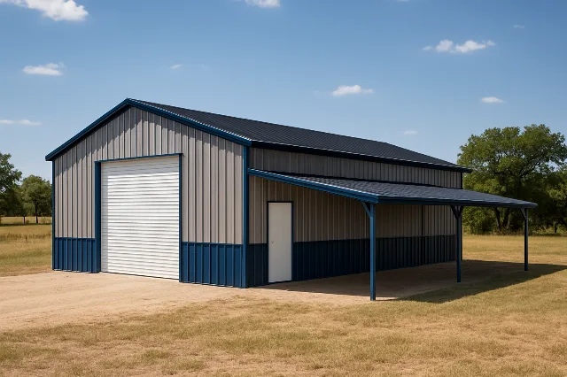 Vertical Roof Triple Wide Garage with Lean To 30x60x13 for sale, outside view