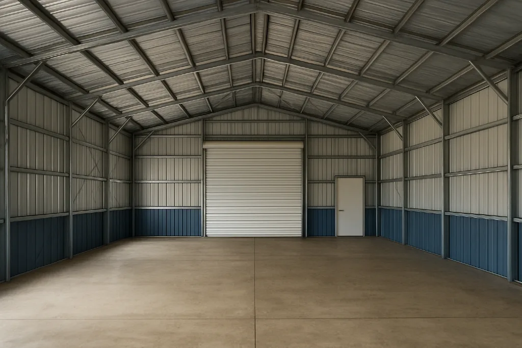 Vertical Roof Triple Wide Garage with Lean To 30x60x13 unfinished interior as delivered